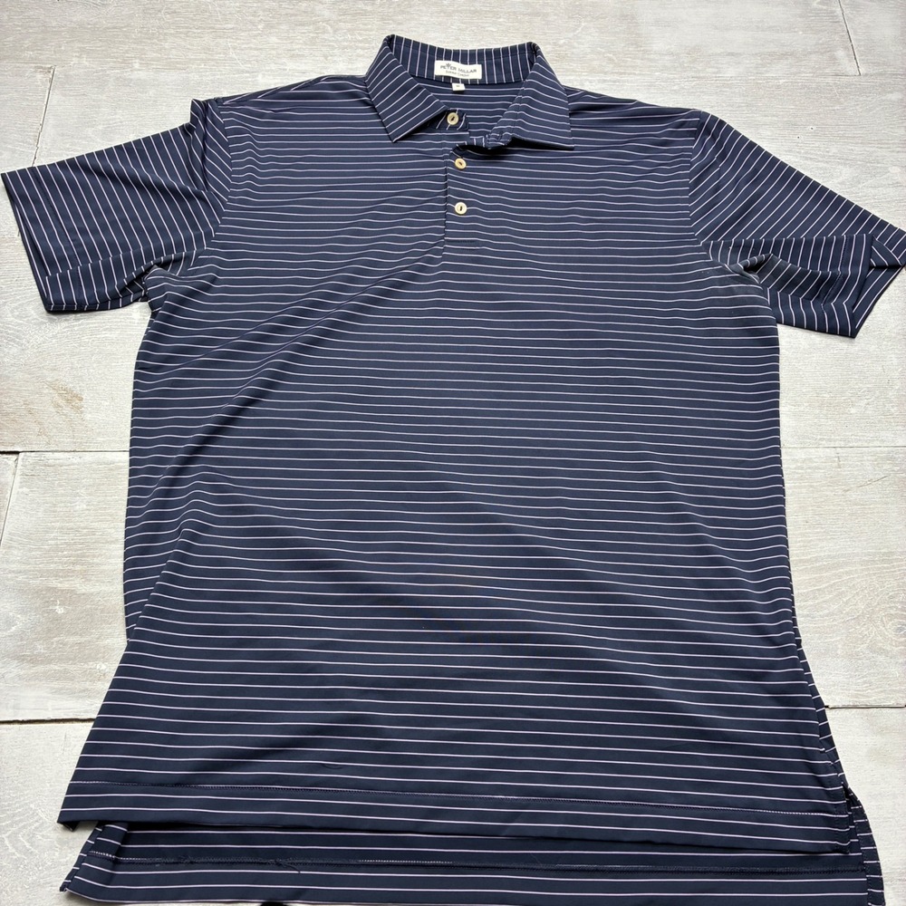 Peter Millar Summer Comfort Polo Mens Medium Navy Purple Stripe Golf Shirt 16073
